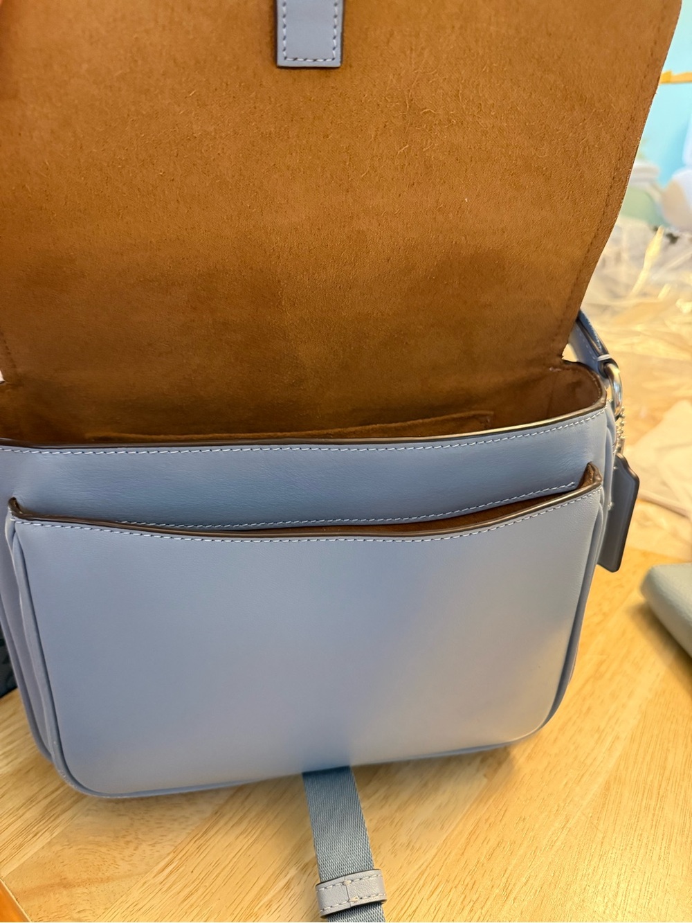 COACH Leather Flap Crossbody Bag in Lavender Blue with Matching Wallet - Picture 2 of 9
